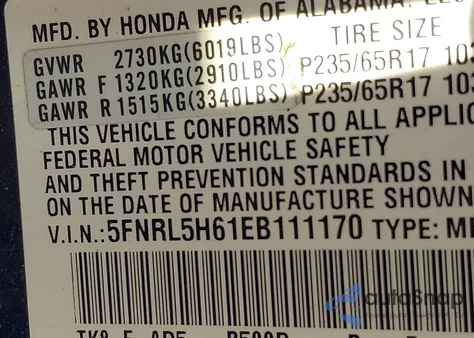 2014 Honda Odyssey Ex-L z USA, uszkodzony, nr VIN 5FNRL5H61EB111170